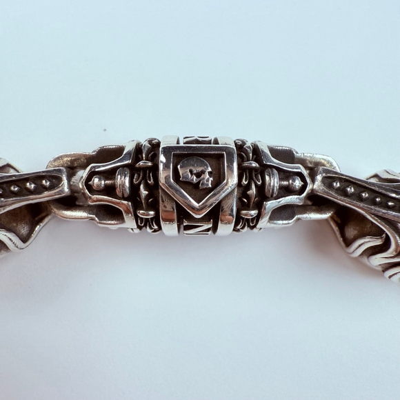 NightRider Royal Mortem Skull Sterling Silver Chrome 925 Hearts Bracelet - Picture 9 of 11